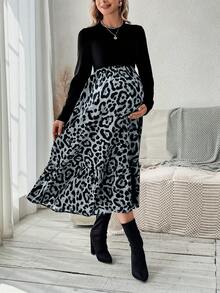 SHEIN 孕婦豹紋荷葉邊連衣裙 - 淺色水洗藍 - 查看 6
