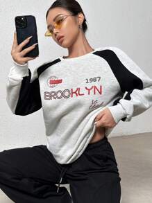 SHEIN Unity Sudadera con estampado de letra de manga raglán - Multicolor - Ver 1