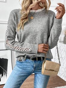 SHEIN Essnce Của phụ nữ Vòng cổ Thả vai Áo len Với Viền trang trí - Xám - Xem 6