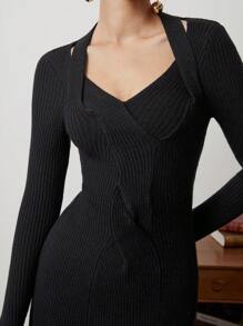 BizChic Women's High Slit Sweater Dress (belt Not Included) - Black - View 5