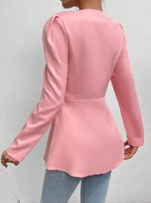 Chiquease Abrigo unicolor de manga farol con parte delantera abierta - Rosa - Ver 2
