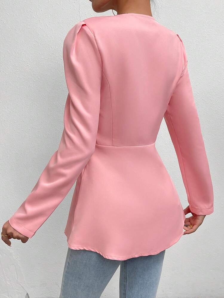 Solid Puff Sleeve Open Front Coat Fall Cloth For Women