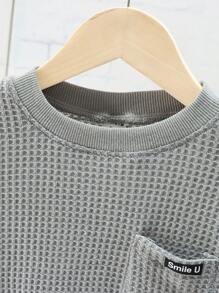 SHEIN 男孩2入組方格長袖運動衫和長褲套裝衣褲帶貼片,春季和秋季 - 灰色 - 查看 5
