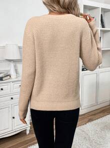 SHEIN Frenchy Cổ có Lỗ hổng Thả vai Áo len - Màu be - Xem 2