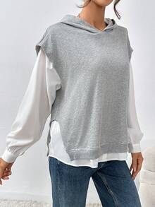 SHEIN Essnce Của phụ nữ 2 trong1 Áo nỉ có mũ - Màu Xám nhạt - Xem 5