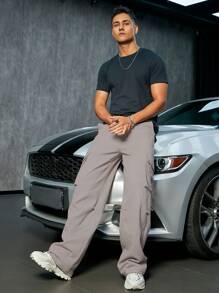 Men Flap Pocket Side Cargo Pants - Apricot - View 6