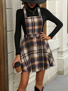 Chiquease 格紋印花背帶洋裝不帶T恤 - 彩色 - 查看 6