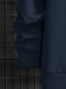 EURMUSE Men's Letter Patched Crew Neck Sweatshirt - Navy Blue - View 3