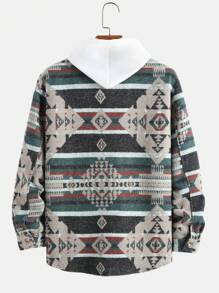 Manfinity Hypemode Men Geo Print Pocket Patched Overcoat Without Hoodie - Red - View 2