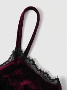 Goth 蕾絲拼接絲絨吊帶上衣 - 酒紅色 - 查看 3