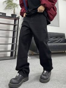 Manfinity Hypemode Loose Fit Men's Slant Pocket Straight Leg Jeans - Black - View 1