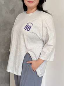 Dazy Plus Letter Print T-Shirt - Light Grey - View 10