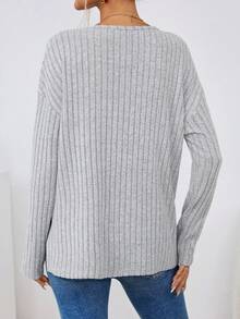 SHEIN LUNE Button Front Drop Shoulder Tee - Light Grey - View 2