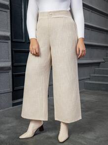 Calvaya Plus High Waist Wide Leg Pants - Apricot - View 6