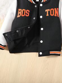 SHEIN Chaqueta polar de Color de contraste cálido, práctica, suave, sencilla, informal, a la moda, para niño joven, con detalle de letras para otoño e invierno