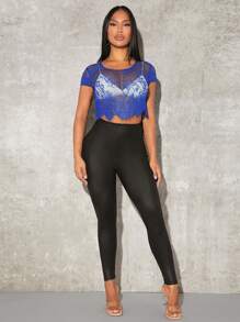 SHEIN SXY 素色短款蕾絲上衣不附胸罩 - 寶藍色 - 查看 3