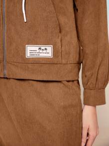 Mulvari 落肩袖抽繩連帽夾克&後背開衩半身裙 - 棕色 - 查看 4