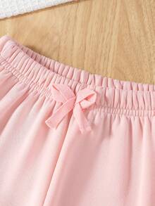 SHEIN Cô Gái Trẻ Túi nắp bên cạnh Nút phía trước Nhiệt Quần thể thao - Hồng - Xem 4