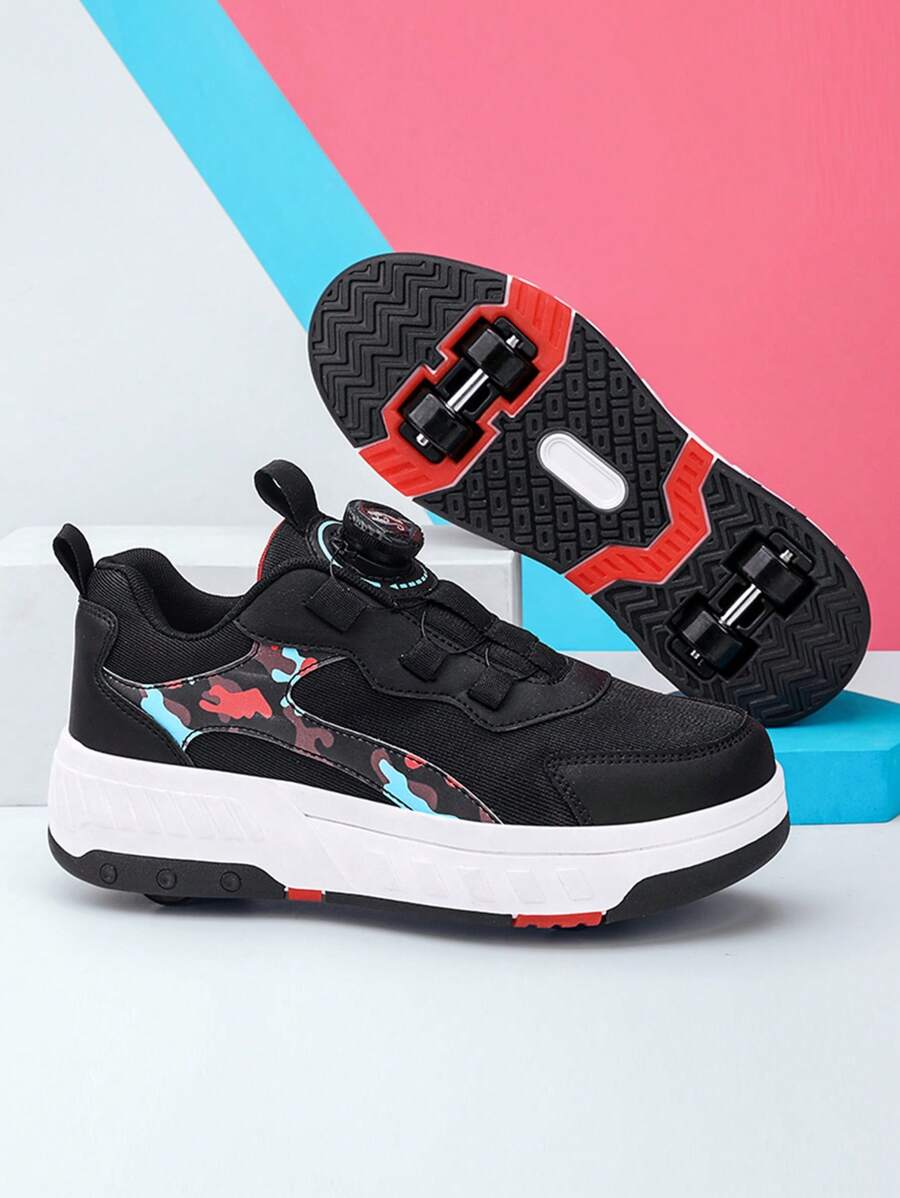 孩子們的改進四輪溜冰鞋帶增強型穩定,可拆卸輪子,兩用運動鞋 - 黑色 - 查看 1