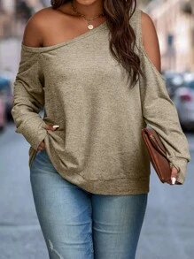 Calvaya Plus Size Asymmetric Neck Sweatshirt
