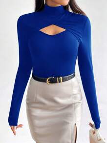 SHEIN Essnce Camiseta con abertura delantera de cuello alto - azul real - Ver 5