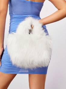 SHEIN SXY 1pc Fashionable Fur Tote Bag Suitable For Women's Daily Use - White - View 1