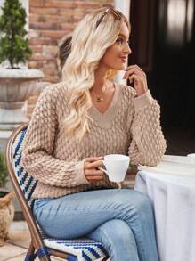SHEIN LUNE Thả vai Áo len - Màu Khaki - Xem 4