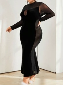 SHEIN Privé Plus Size Contrast Mesh Hollow Out Mermaid Dress