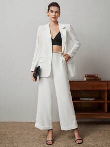 BizChic 女式無領西裝外套,帶有不對稱的翻領 - 白色 - 查看 7