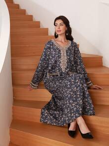 女士优雅迷你碎花连衣裙 - 紫色 - 查看 5