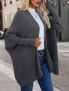 SHEIN Essnce Batwing Sleeve Casual Design Cardigan - Dark Grey - View 6