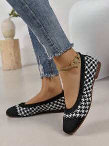 女性格紋圖案方頭平底鞋,時尚和表演腿長度 - 彩色 - 查看 3