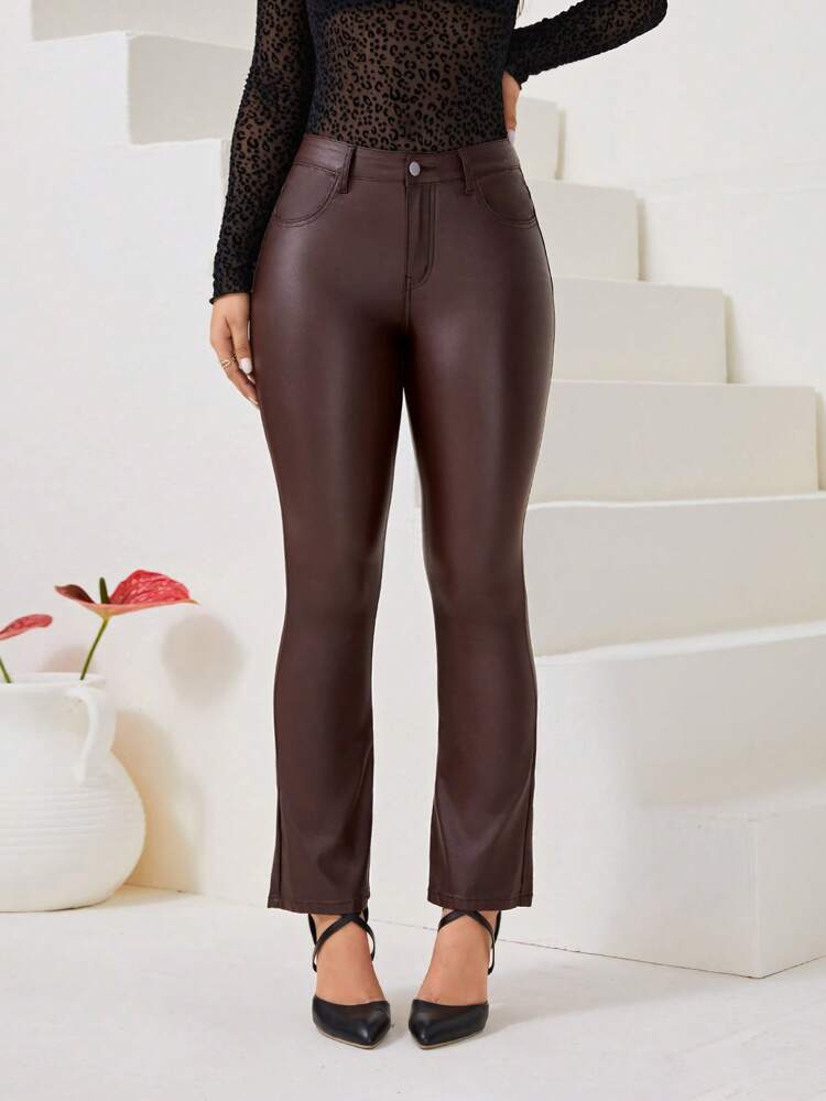 Women Casual Slim Fit Solid Color Pants