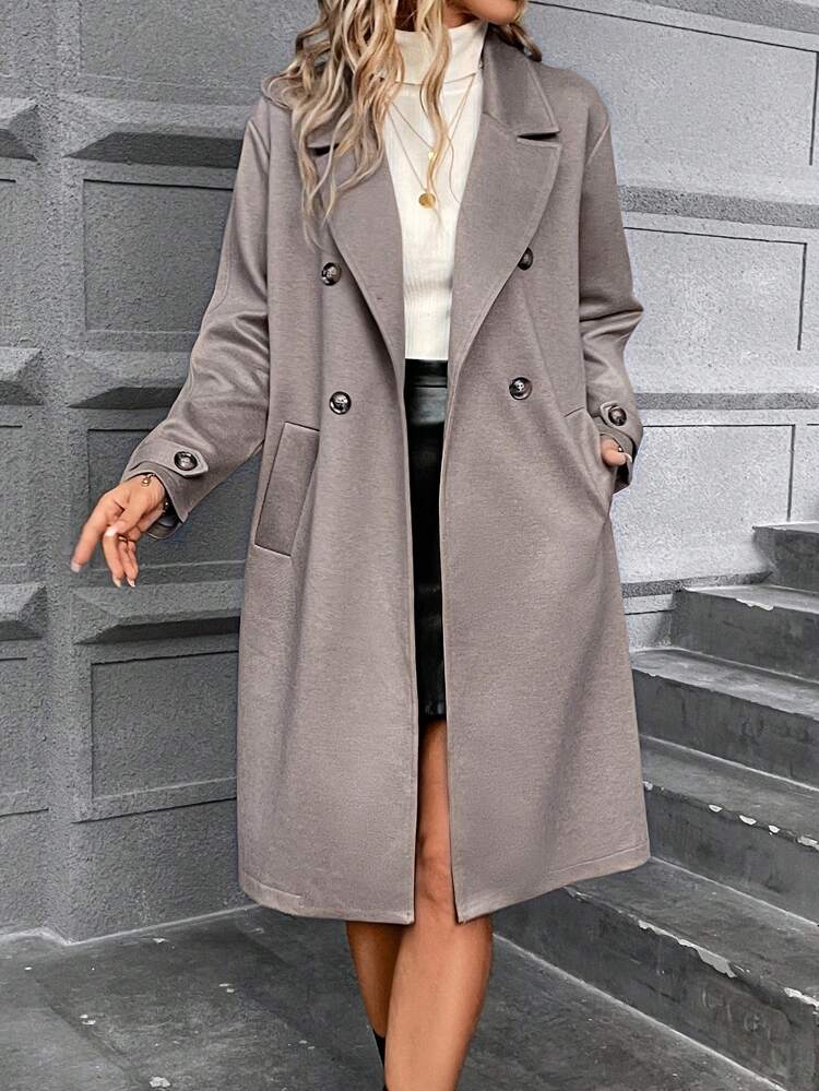 Women's Double Breasted Notched Lapel Overcoat Winter Casual