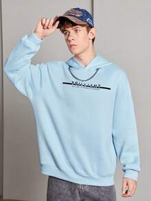SHEIN 青少年男孩字母图案保暖内衬卫衣 - 藍色 - 查看 5