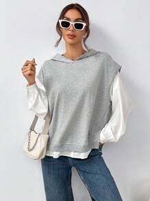 SHEIN Essnce Của phụ nữ 2 trong1 Áo nỉ có mũ - Màu Xám nhạt - Xem 1