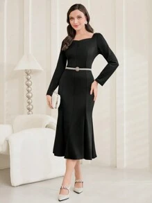 Modelyn 女士甜心領細身裙 - 黑色 - 查看 4