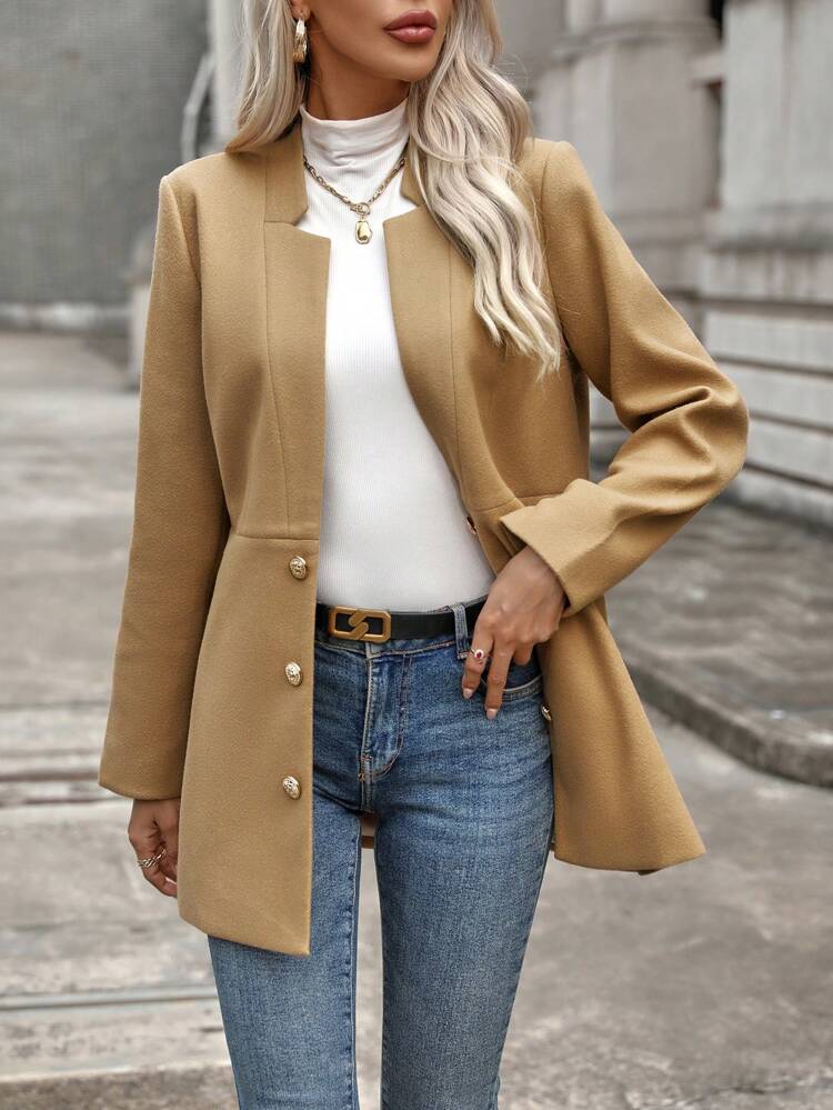 Solid Button Front Overcoat