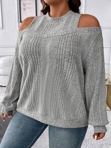 SHEIN CURVE+ Kích thước lớn Thìa Vai Áo nỉ - Xám - Xem 4