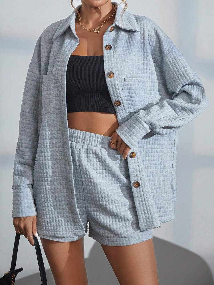 Drop Shoulder Pocket Patched Coat & Shorts