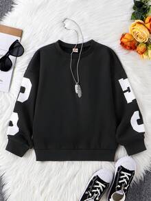 SHEIN Tween Girl Letter Graphic Thermal Lined Sweatshirt - Black - View 6