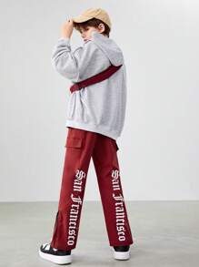 SHEIN Boys' Casual Zippered Hem Pants With Letter Print Pattern