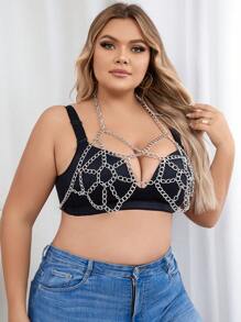 Plus Ring Linked Chain Bra Without Lingerie - Silver - View 5