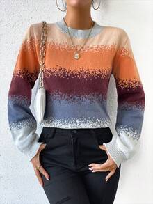 SHEIN Essnce Color Block Round Neck Sweater - Multicolor - View 4