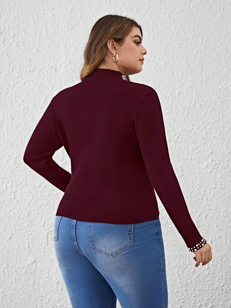 Women's Plus Size Pearl Embellished Skinny Pullover Sweater