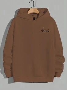 RueChic 男士字母圖案連帽衫 - 駝色 - 查看 1