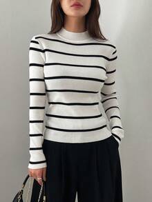 DAZY Cô gái Sọc Áo len - Đen và trắng - Xem 4
