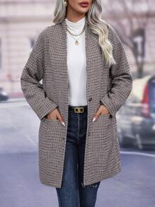 SHEIN Clasi Plaid Print Drop Shoulder Overcoat - Multicolor - View 3