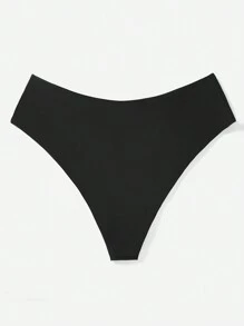 Swim Vcay Summer Beach Plus Size Solid Color Triangle Bikini Bottom - Black - View 2