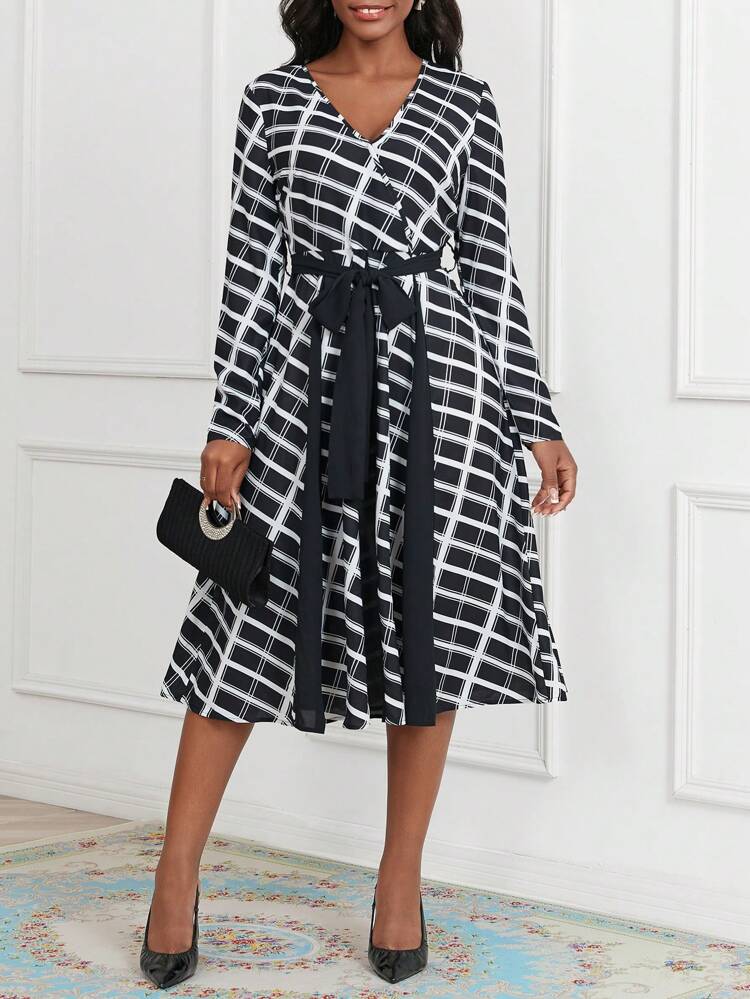 Plaid Print Belted Dress